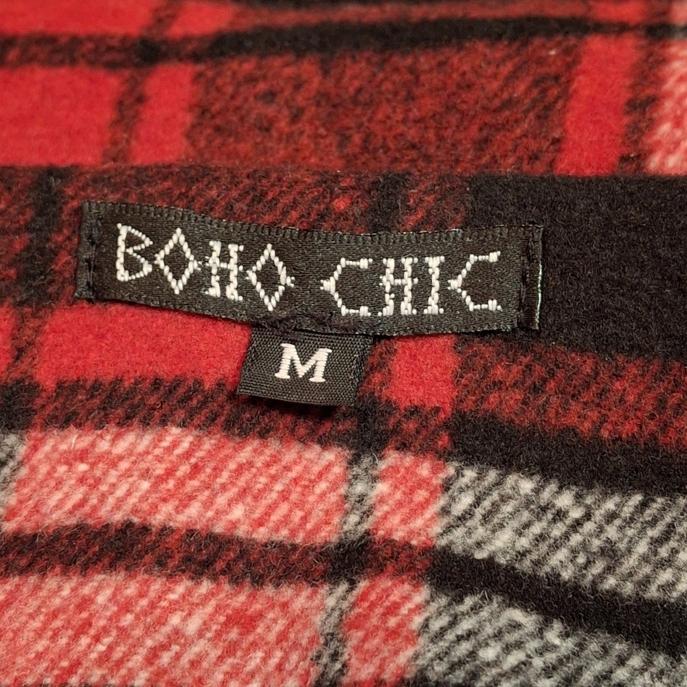 Boho Chic New York Red Plaid Relax Fit Shirt Jacket Tunic  Women Size Medium - Picture 2 of 16